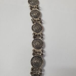 Vintage Sterling Silver 925 Bracelet with Aztec Calendar Medallion Design